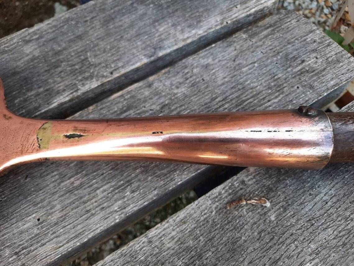 Antique French Copper Ladle: Chateau Kitchen Skimming Spoon photo vinterior