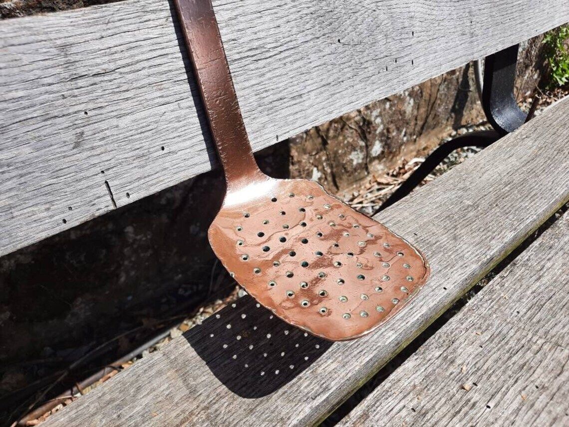 Dehillerin Copper Draining Ladle: Antique French Kitchen Utensil photo furniture