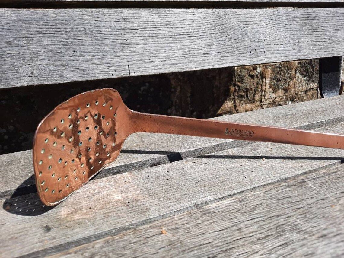 photo furniture Dehillerin Copper Draining Ladle: Antique French Kitchen Utensil