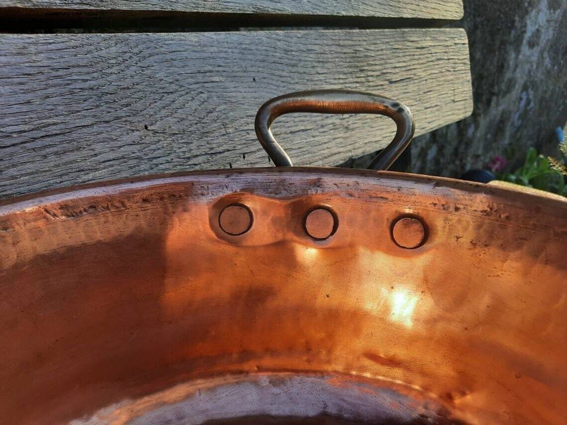 Antique Copper Jam Pan: French Confiture Bowl, Bronze Handles (32cm) photo buy