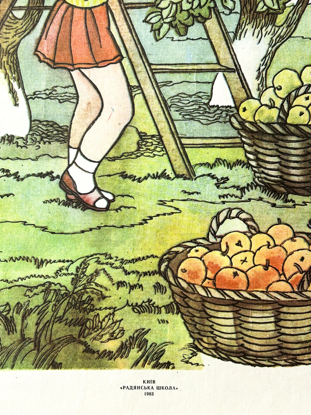 1983 Rare Original Ukrainian Vintage Double Sided Nursery Alphabet Poster: Apple Harvest, Kids Playground photo vinterior