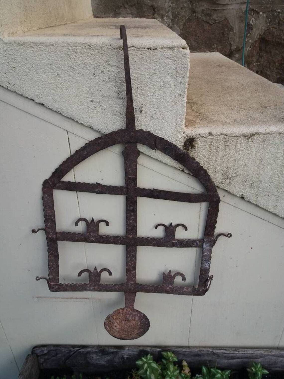 Antique French Iron Candle Holder: Religious Wall Decor, Napoleon Era photo furniture