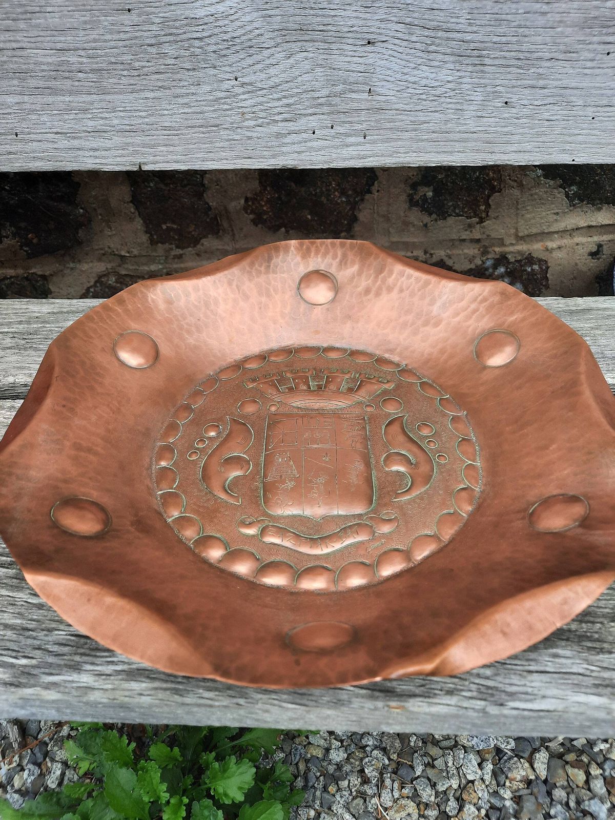 photo furniture Handmade Copper Armorial Wall Plate: French Chateau Decor