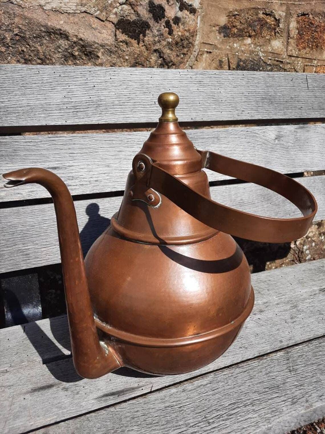 Antique French Copper Kettle: Tall Artisan Teapot, Villedieu Stamped photo furniture
