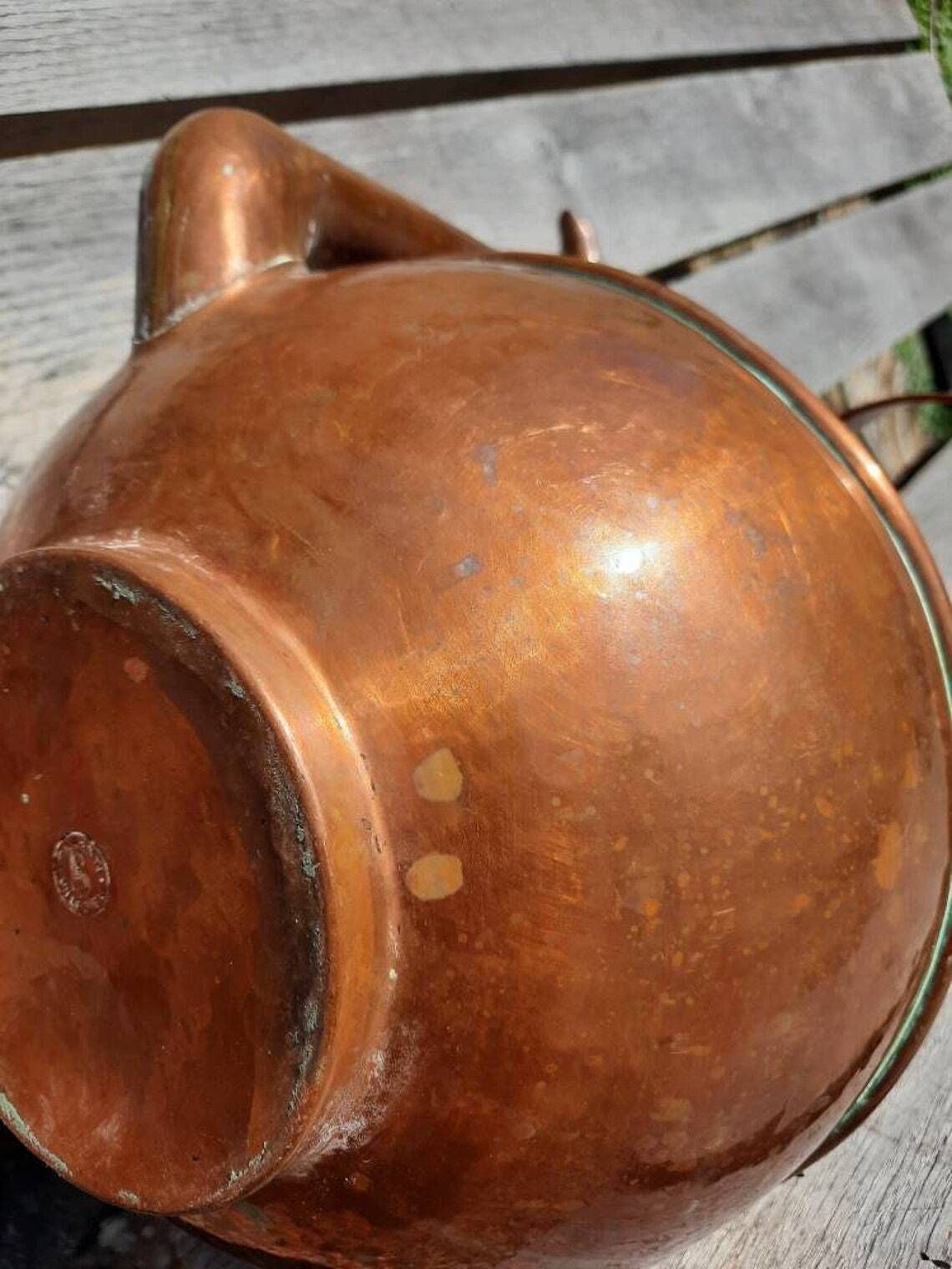 Antique French Copper Kettle: Tall Artisan Teapot, Villedieu Stamped photo buy