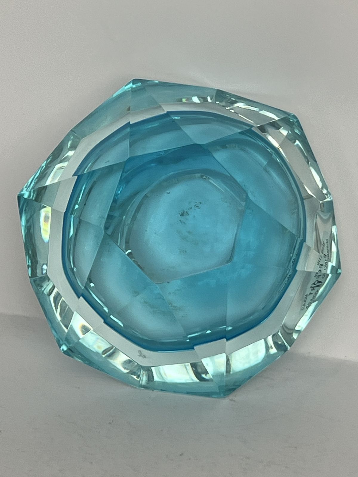 Vintage Gino Fort Vetri Molati Murano Faceted Sommerso “Geode” Bowl — Aqua Blue In Clear, C. 1960s photo furniture