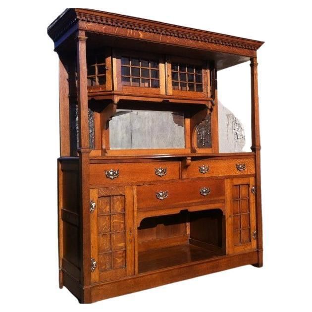 Liberty & Co Attr Arts & Crafts Oak Sideboard With Stylized Copper Floral Panels photo furniture