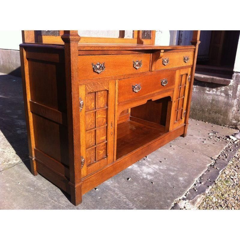Liberty & Co Attr Arts & Crafts Oak Sideboard With Stylized Copper Floral Panels photo buy