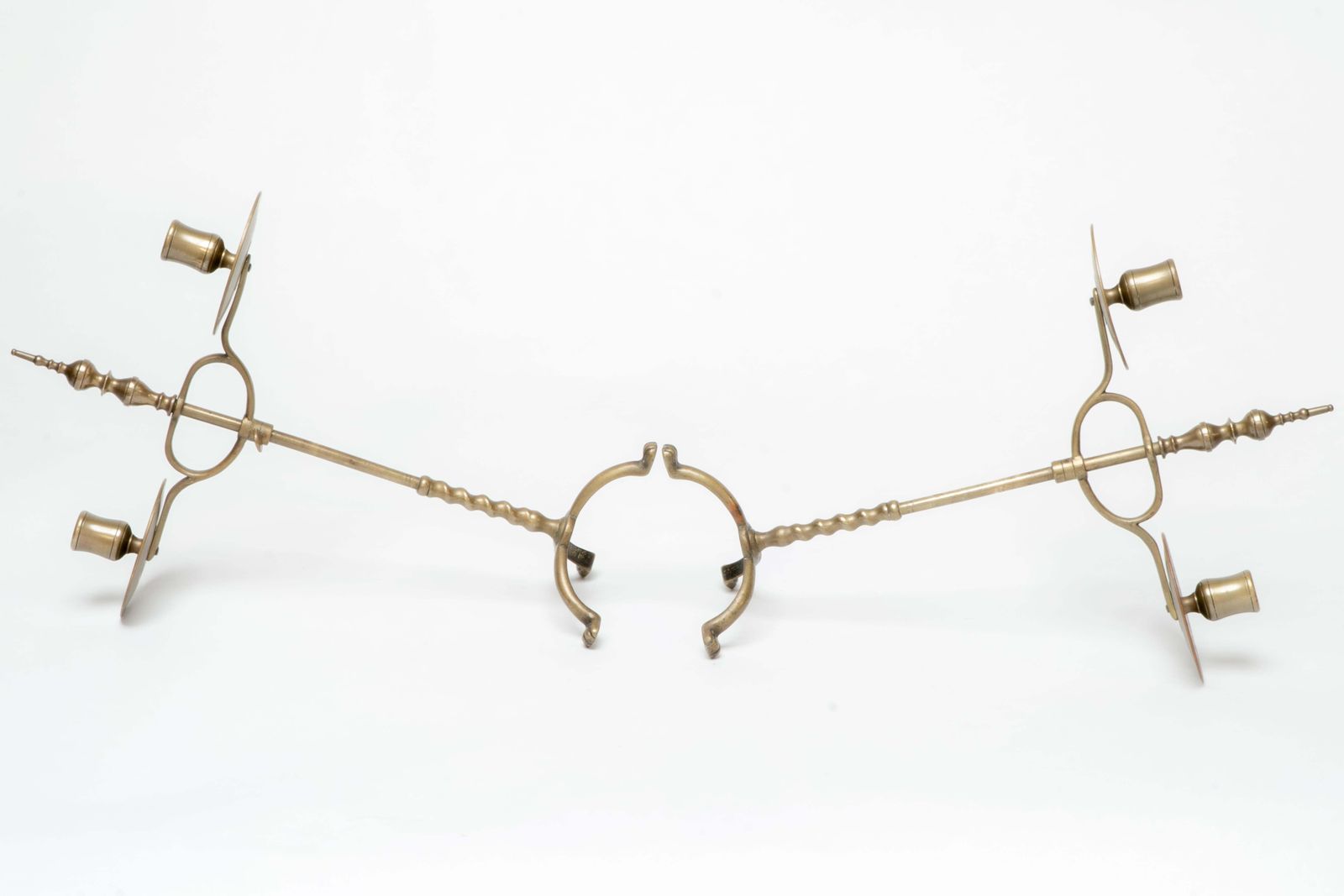 A Pair Of Arts And Crafts Brass Twin Branch Candelabras With Adjustable Height photo vinterior