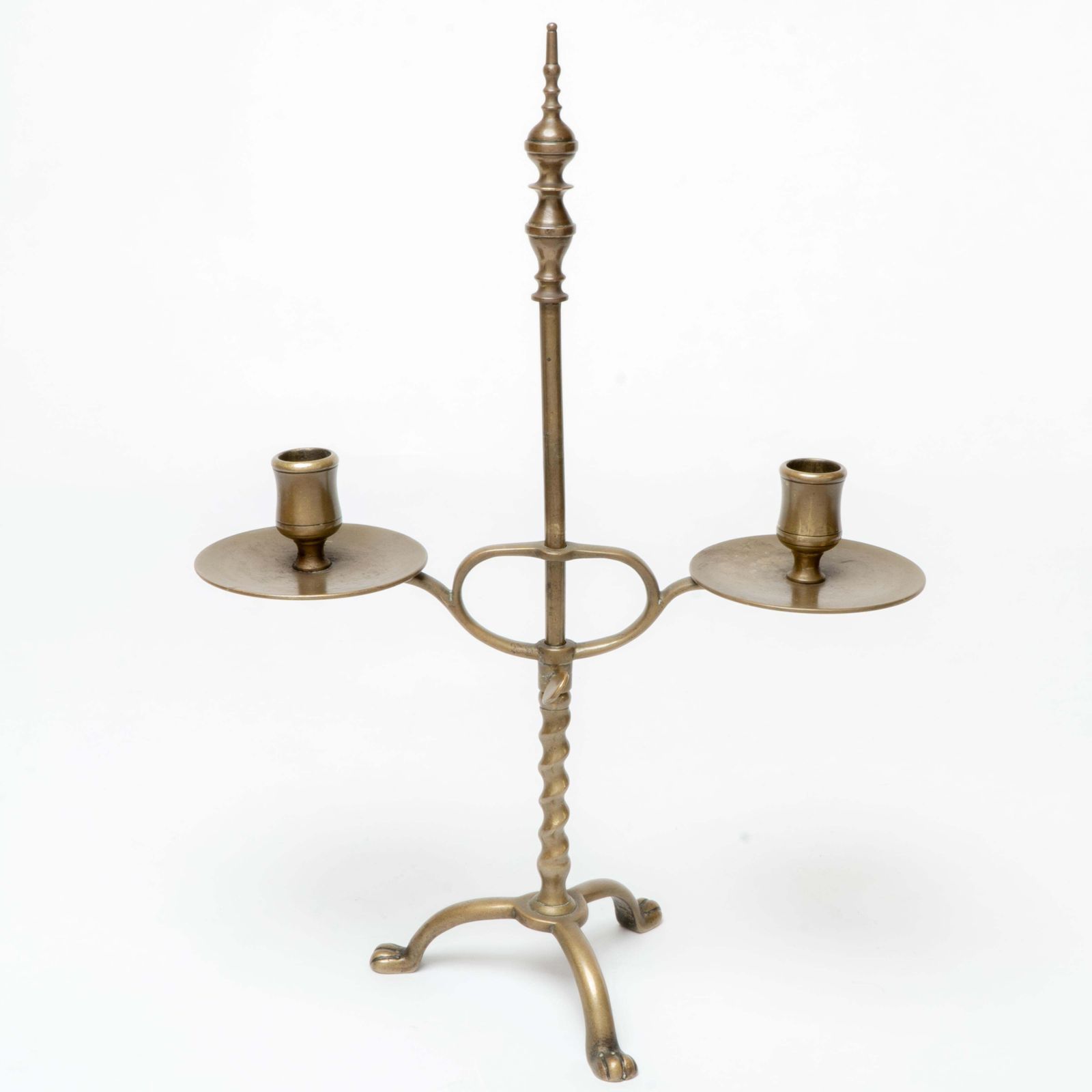 A Pair Of Arts And Crafts Brass Twin Branch Candelabras With Adjustable Height photo vintage