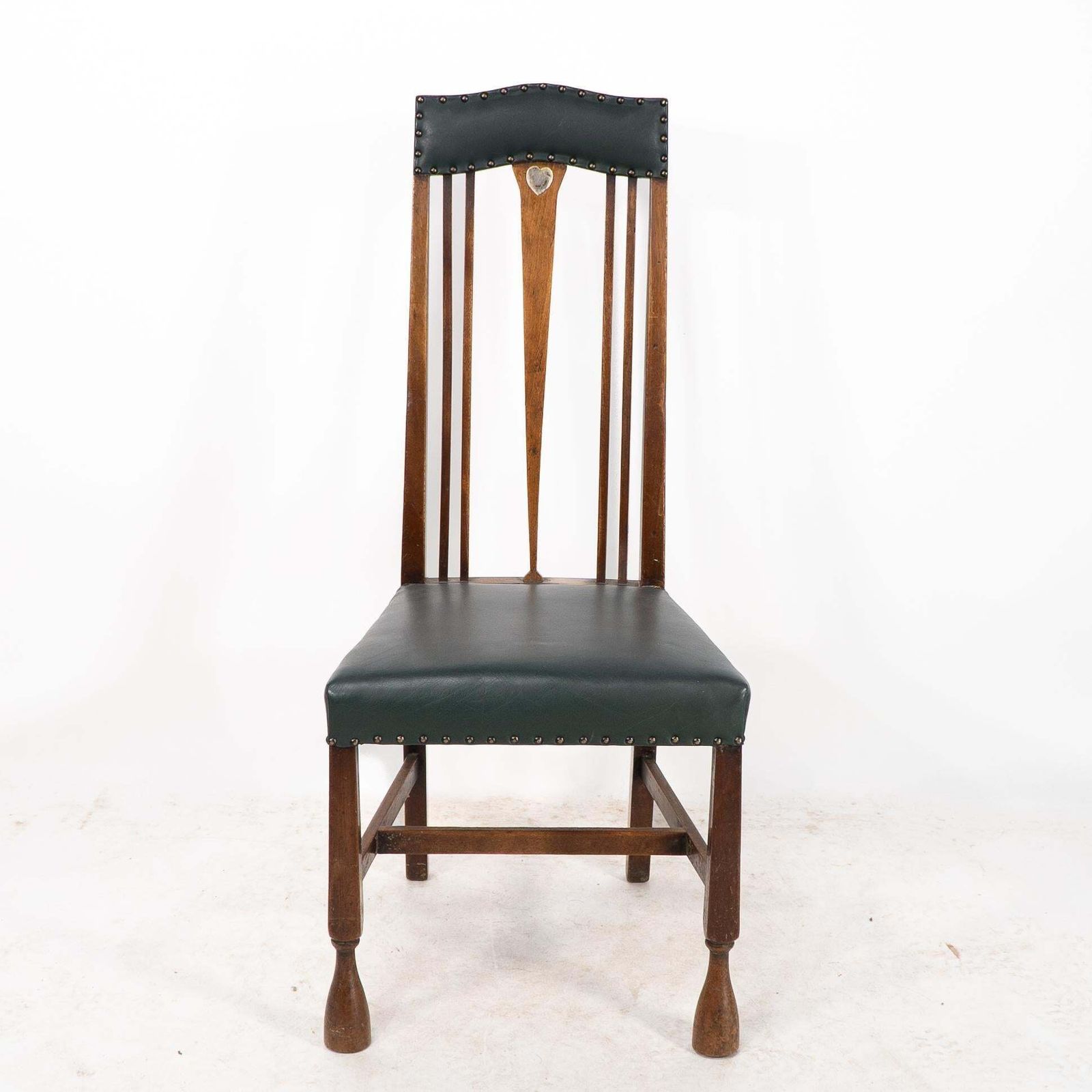 Liberty & Co. Attr. Set Of 3 Dining Chairs With Voysey Style Inlaid Pewter Heart photo 1500.0