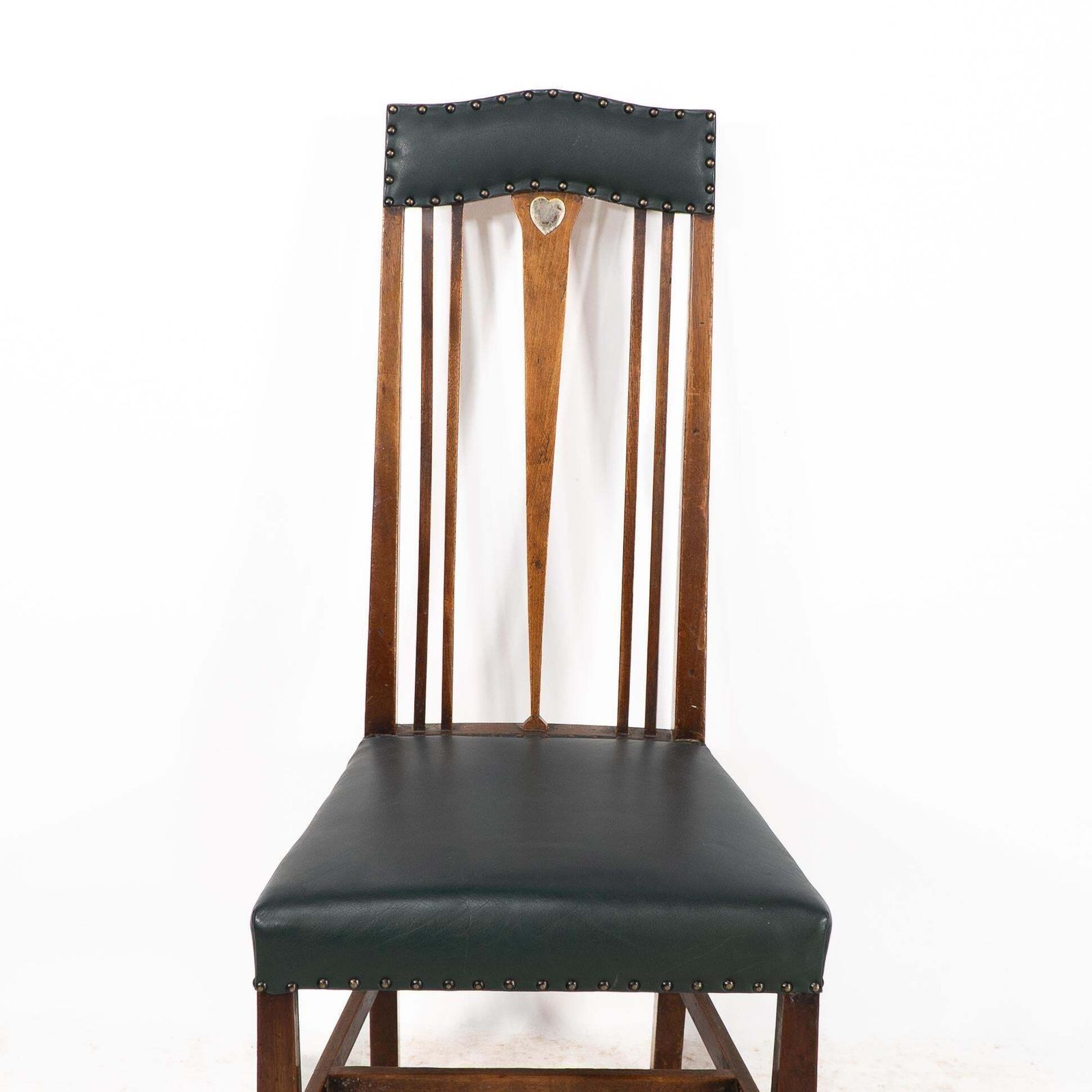 photo furniture Liberty & Co. Attr. Set Of 3 Dining Chairs With Voysey Style Inlaid Pewter Heart