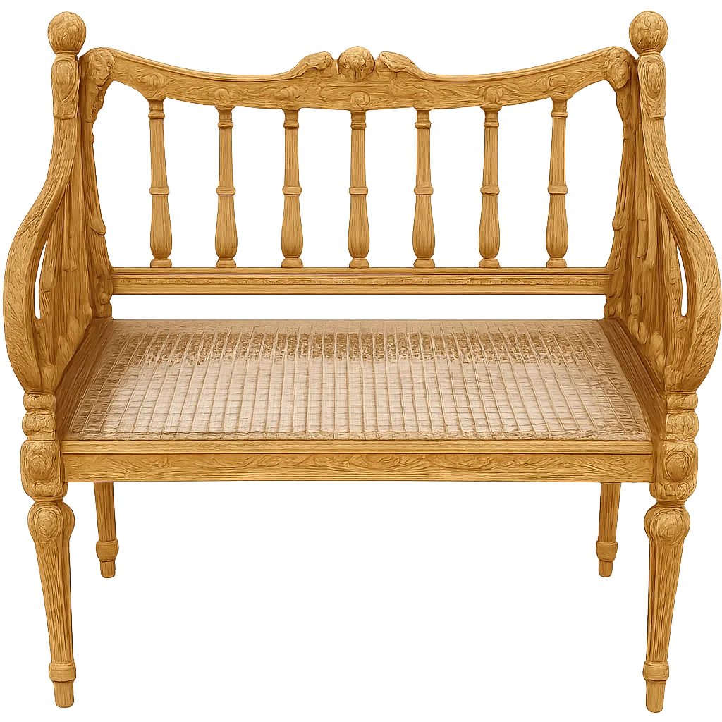 Louis XVI Style Giltwood Caned Bench  Vintage French Boudoir Chair 20th Century