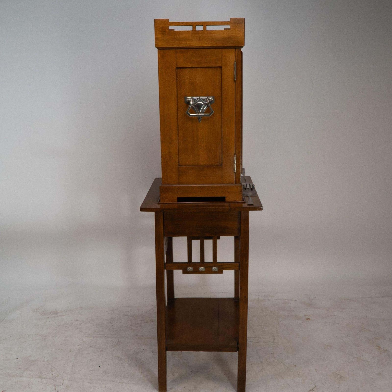 Wmf. A 12 Person Cutlery Service In Original Stylized Secessionist Oak Cabinet photo for sale
