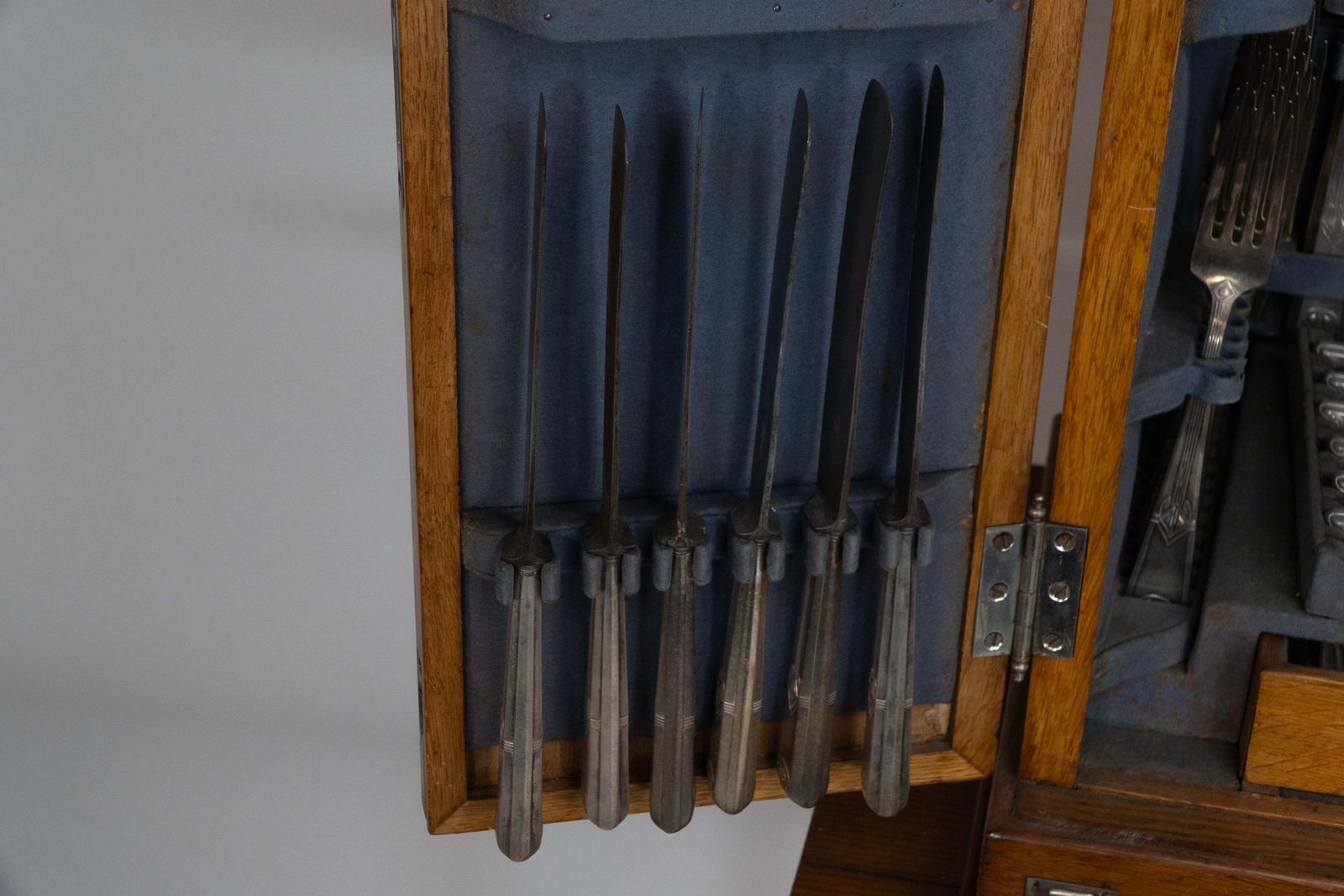Furniture Wmf. A 12 Person Cutlery Service In Original Stylized Secessionist Oak Cabinet photo