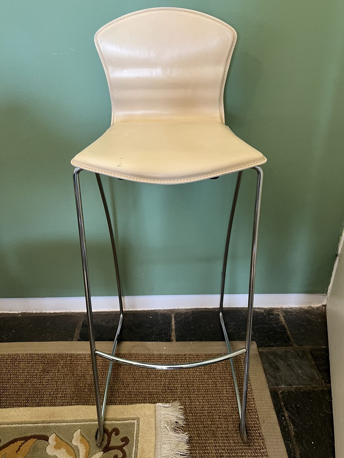 Pair Of Rare Arper Genoa Bar Stools By Giovanni Baccolini– Cream Leather And Chrome  Modern Italian Design 1998 2001 photo furniture