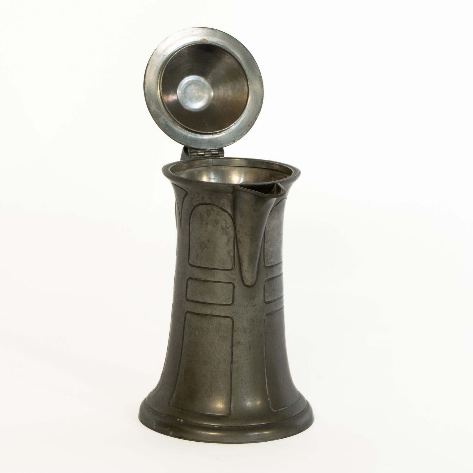 William Hutton. An Arts And Crafts Pewter Jug With Four Bullseye Ruskin Jewels photo vintage