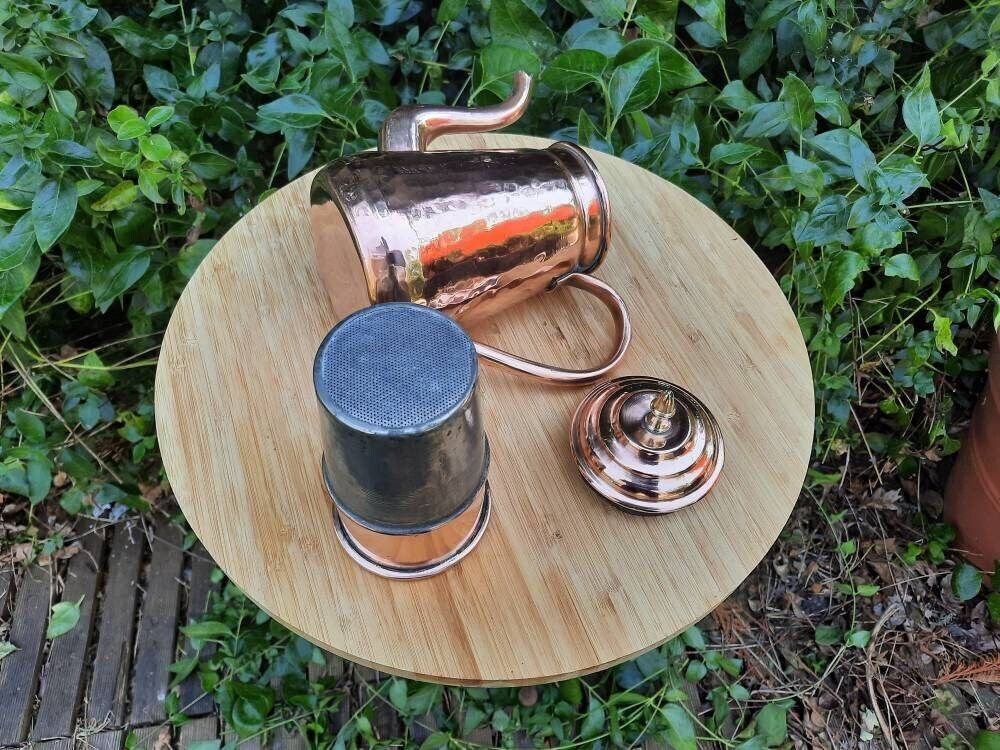 Vintage French Copper Coffee Pot: Handmade Artisan Kettle photo vinterior