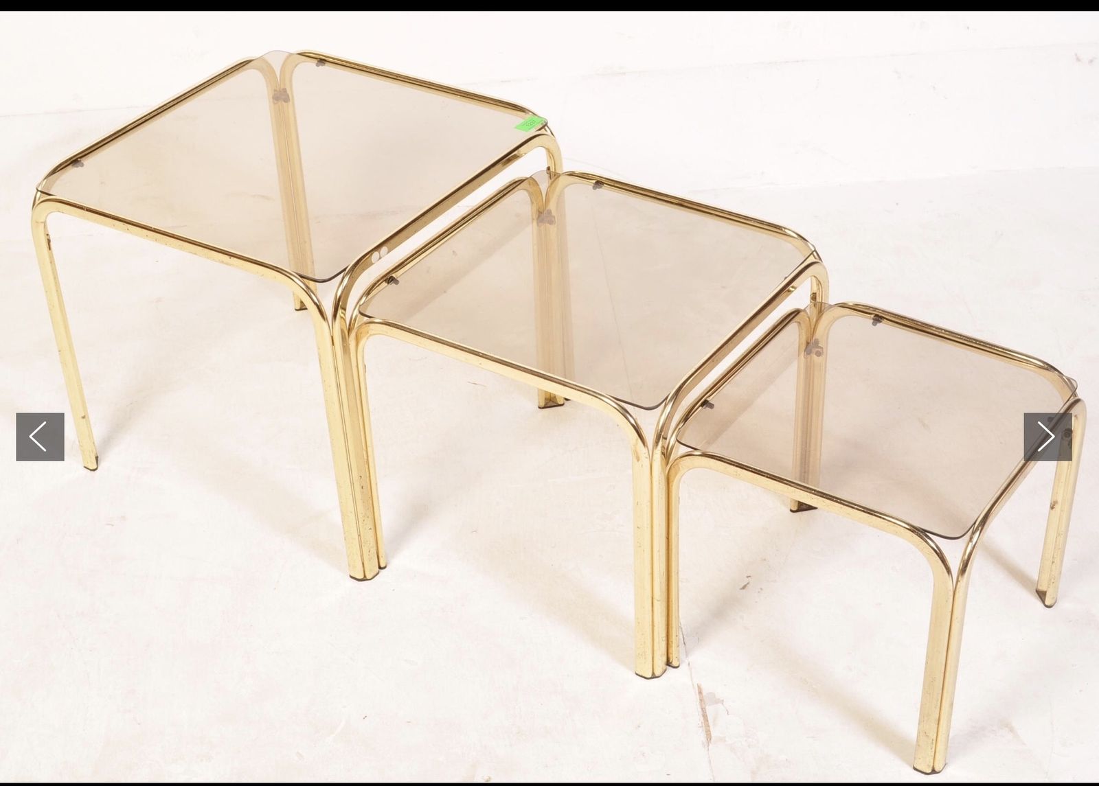 Brass And Smoked Glass Nesting Tables, 1970s, Set Of 3
