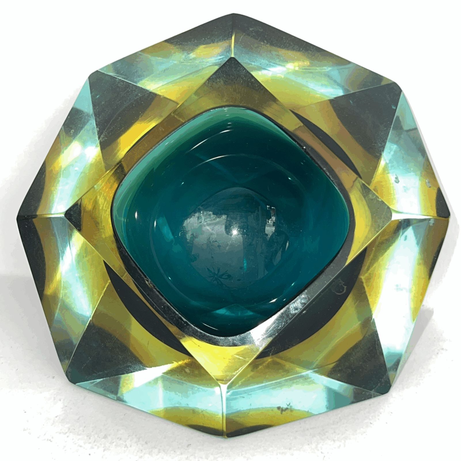 Murano Faceted Sommerso Glass Vintage Bowl