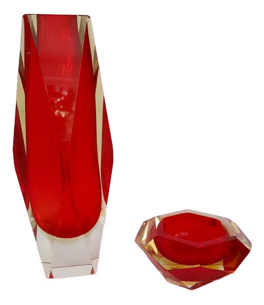 Murano Sommerso Vase And Ashtray, 1970s, Set Of 2
