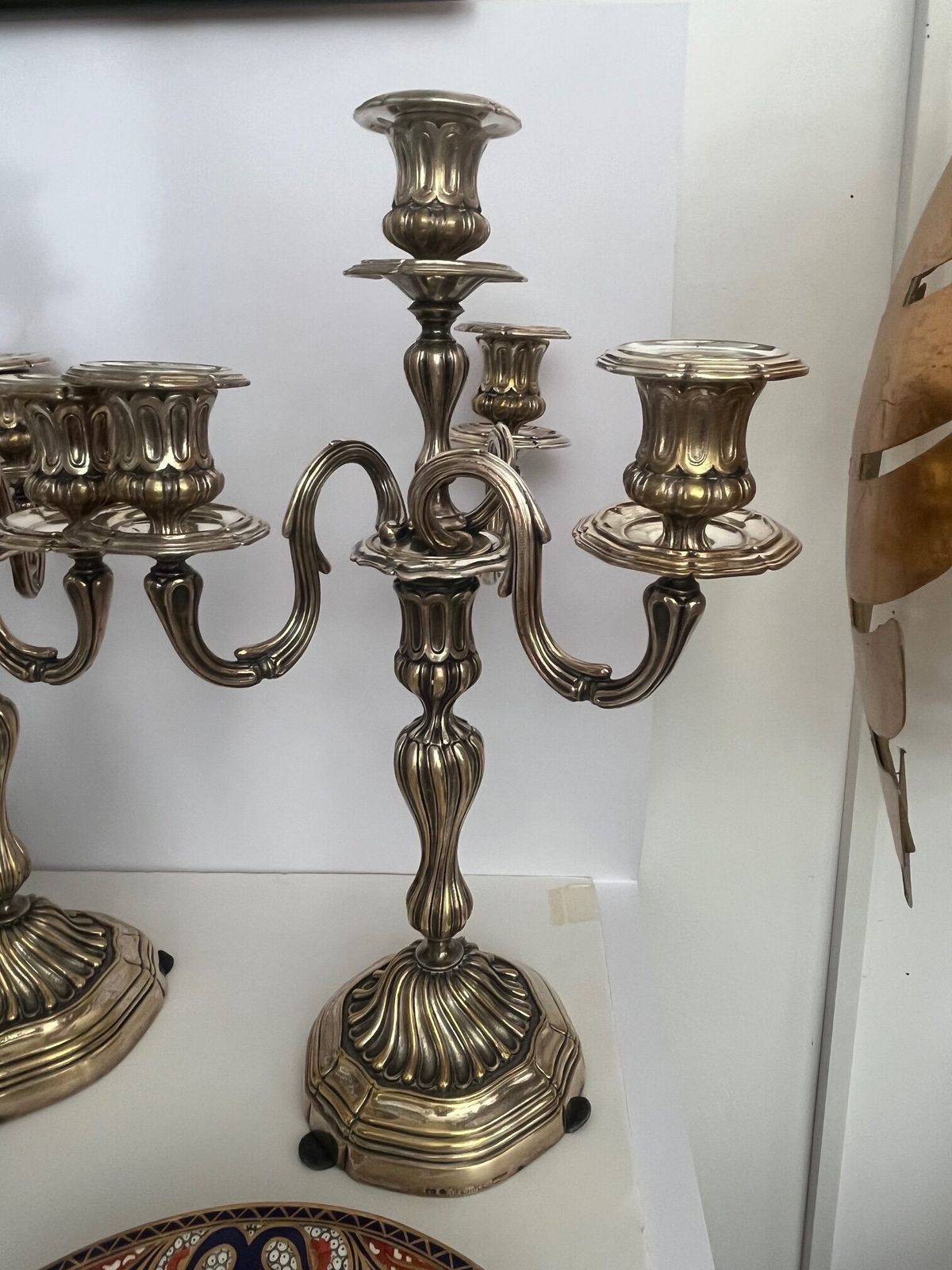 Pair Of Antique French Christofle Four Arm Silver Plated Candelabras – Louis XV Style, 1950’s 70’s photo furniture