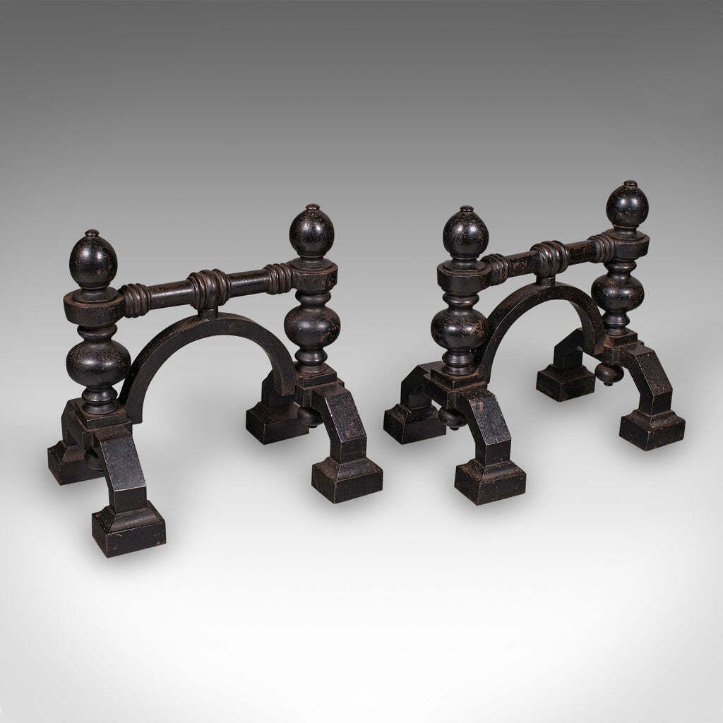 Pair Of Antique Fireside Tool Rests English Cast Iron Hearth Stand Victorian