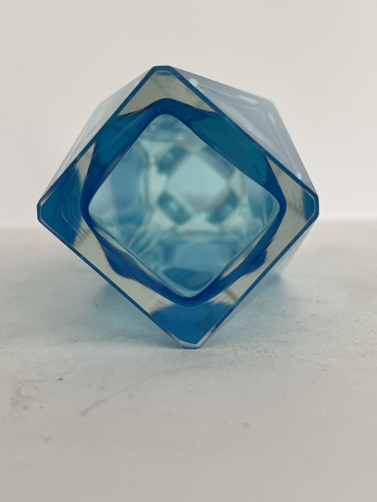 Vintage Murano Sommerso Aquamarine And Clear Faceted Glass Block Vase photo 175.0