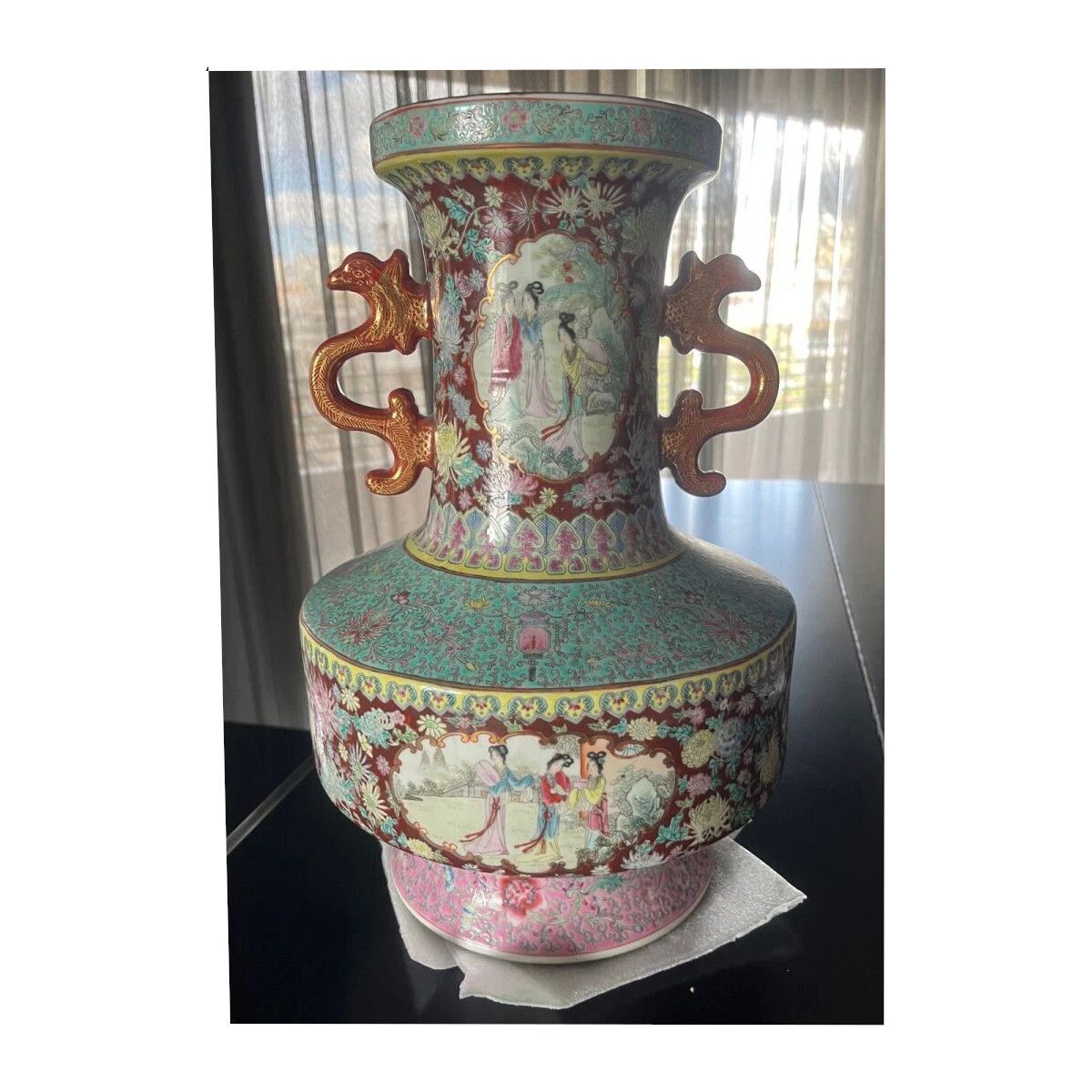 Famille Rose Chinese Cloisonné Style Vase 45 Cm (H) × 27 Cm (W), 20th Century photo for sale