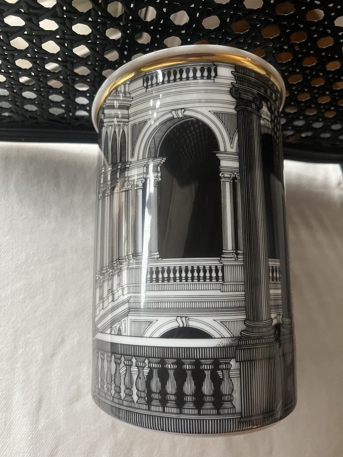Fornasetti For Rosenthal – “Palladiana” Porcelain Oval Cachepot 1990 photo for sale