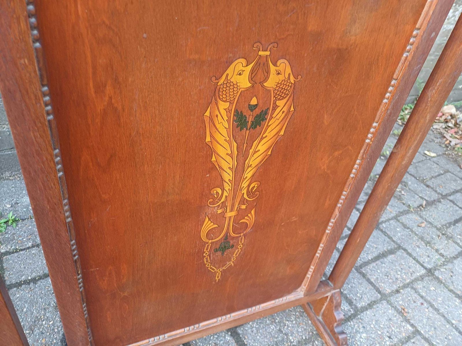 Rare Antique Arts & Crafts Fire Screen With Art Deco Frame Art Nouveau Inlaid Panel – Unique Bespoke Decorative Piece Fireplace Guard photo 225.0