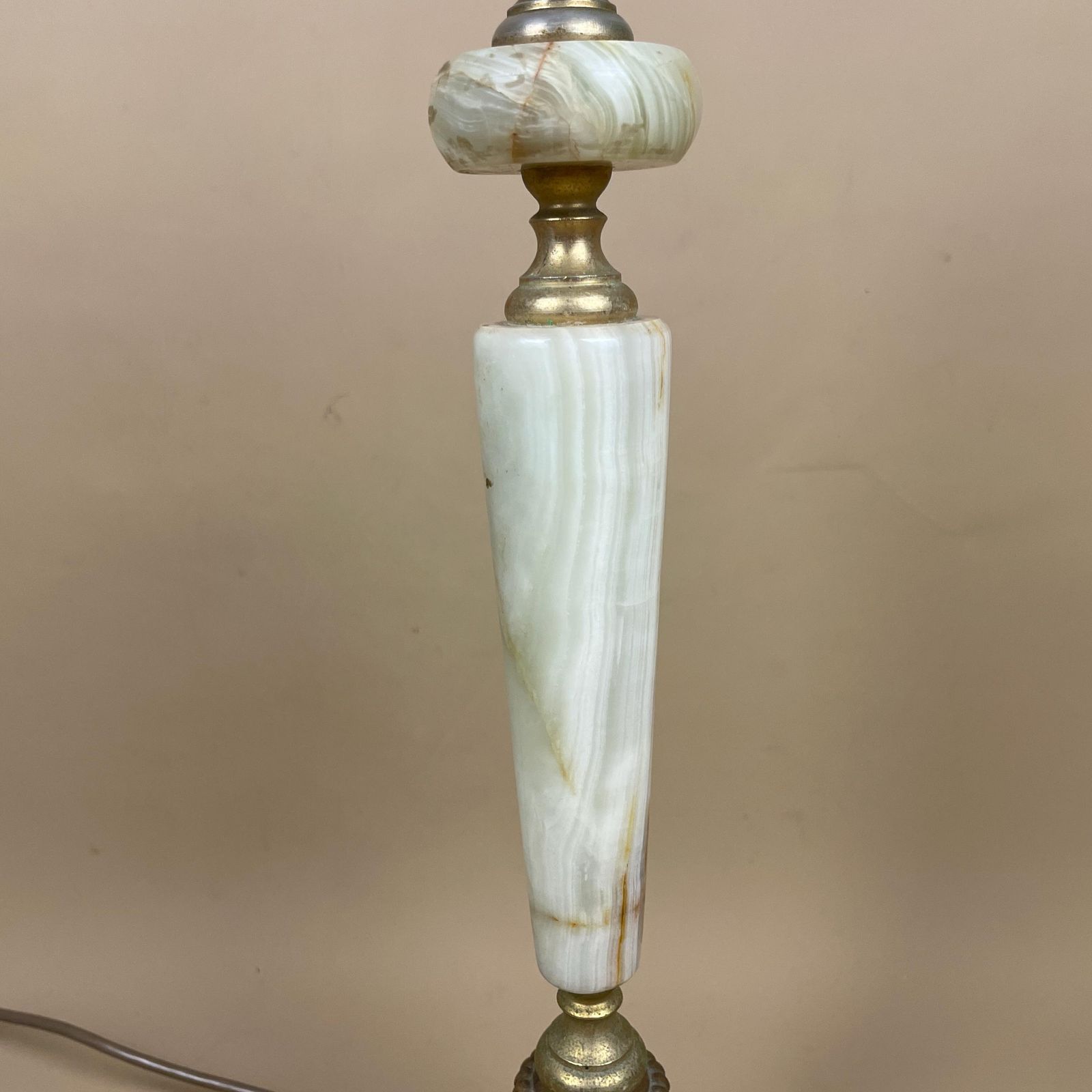Antique Onyx Marble Lamp Light Brass Gold Metal Green Bedside Side Table Column Marbled Patterned Vintage Pattern Stone Ornate Round Base photo 69.0