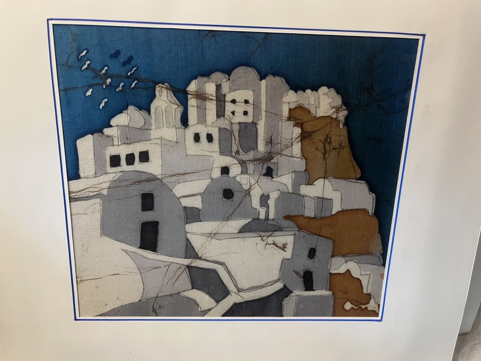 “Santorini Silhouettes” – Silk Painting By Anthi, 1990’s photo furniture