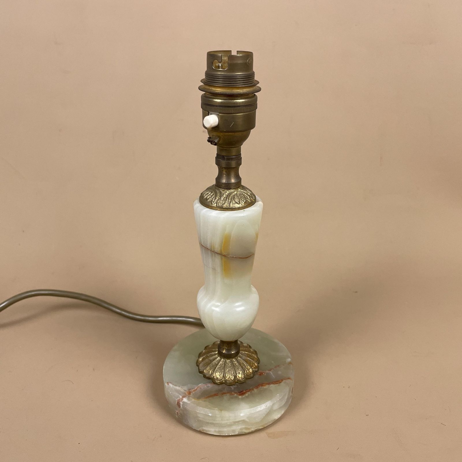 Antique Onyx Marble Lamp Light Brass Gold Metal Green Bedside Side Table Desk Marbled Patterned Vintage Pattern Stone Ornate Round Base photo furniture