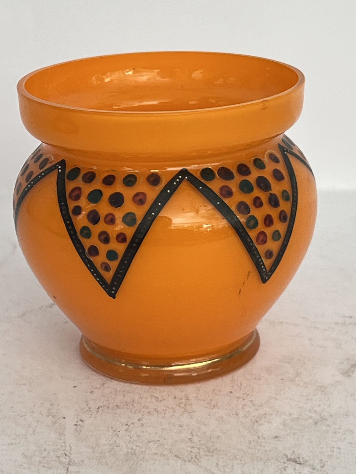 Hand Painted Orange Glass Vase With Polychrome Enamel Decoration, C. 1910–1930 photo vintage
