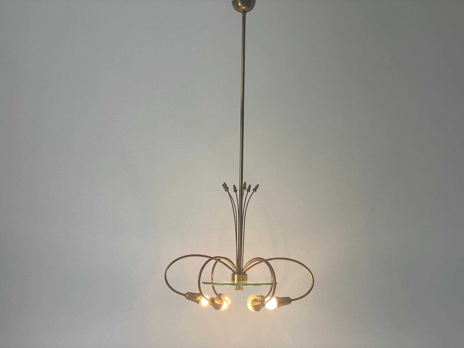 6 Armed Brass And Glass Chandelier, In Style Of Pietro Chiesa, 1950s, Italy photo for sale