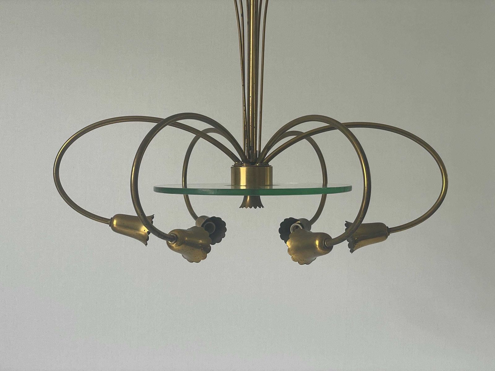 6 Armed Brass And Glass Chandelier, In Style Of Pietro Chiesa, 1950s, Italy photo Lighting