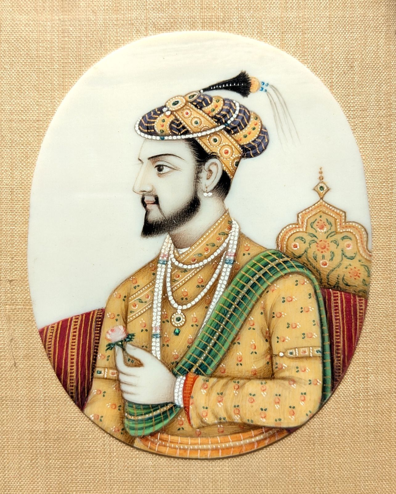 photo furniture Antique Set Of Six Indian Hand Painted Mughal Portraits Showing Emperors And Their Wives