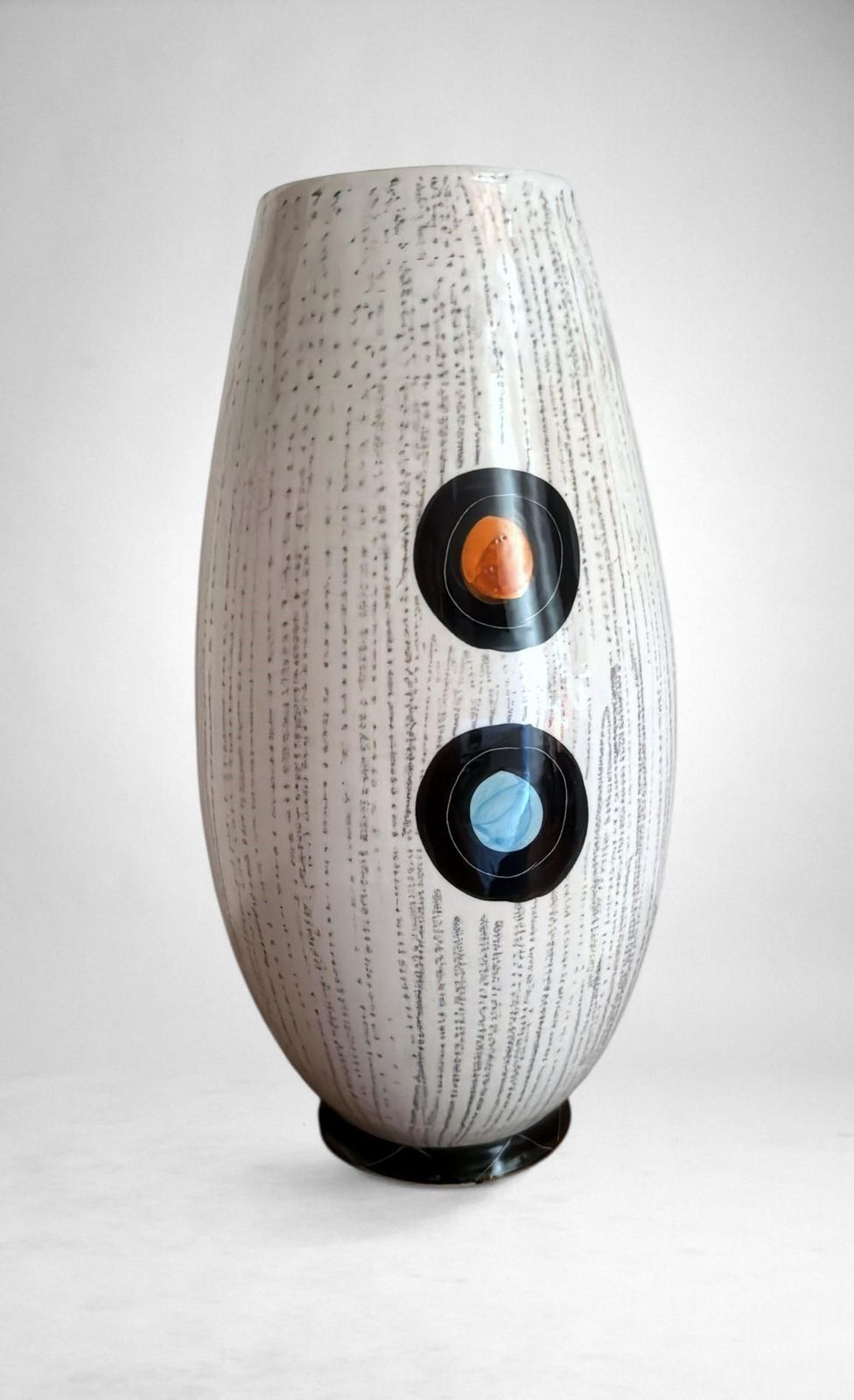 photo buy Mid Century Modern Ceramic Vase With Stylized Girl And Geometric Motifs
