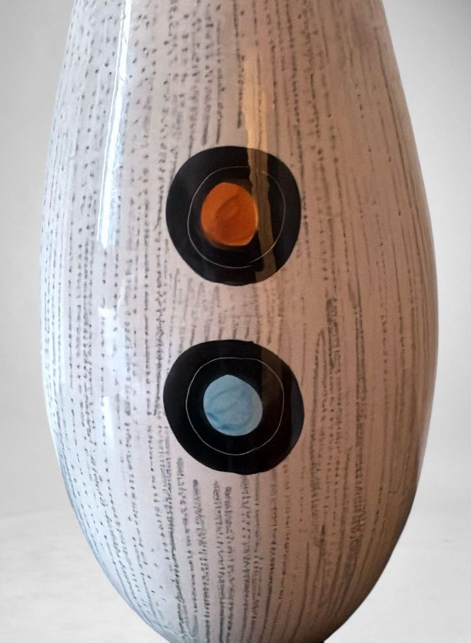photo vintage Mid Century Modern Ceramic Vase With Stylized Girl And Geometric Motifs