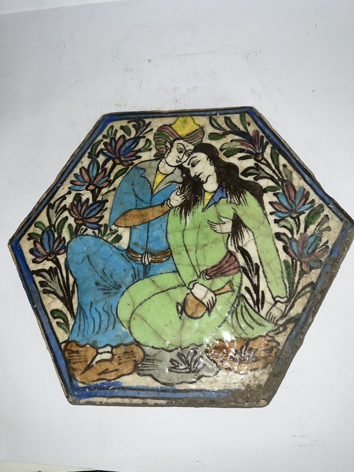 Qajar Era Persian Hand Painted Octagonal Ceramic Tile(19th Century) photo buy