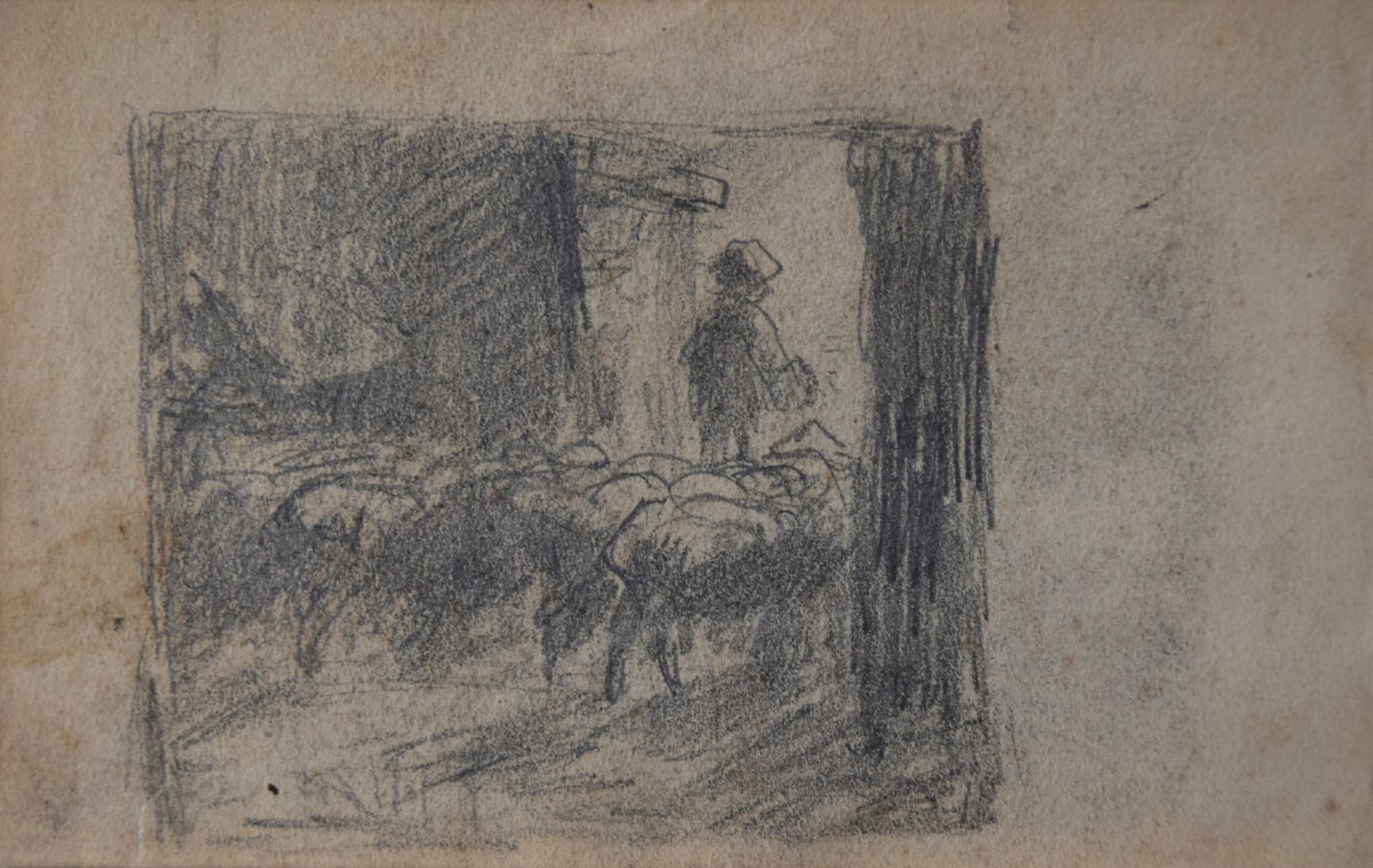 Gaston Guignard, Two Figures At A Village Well § Shepherdess Leading The Flock Out Of Shed (Circa 1880) photo furniture