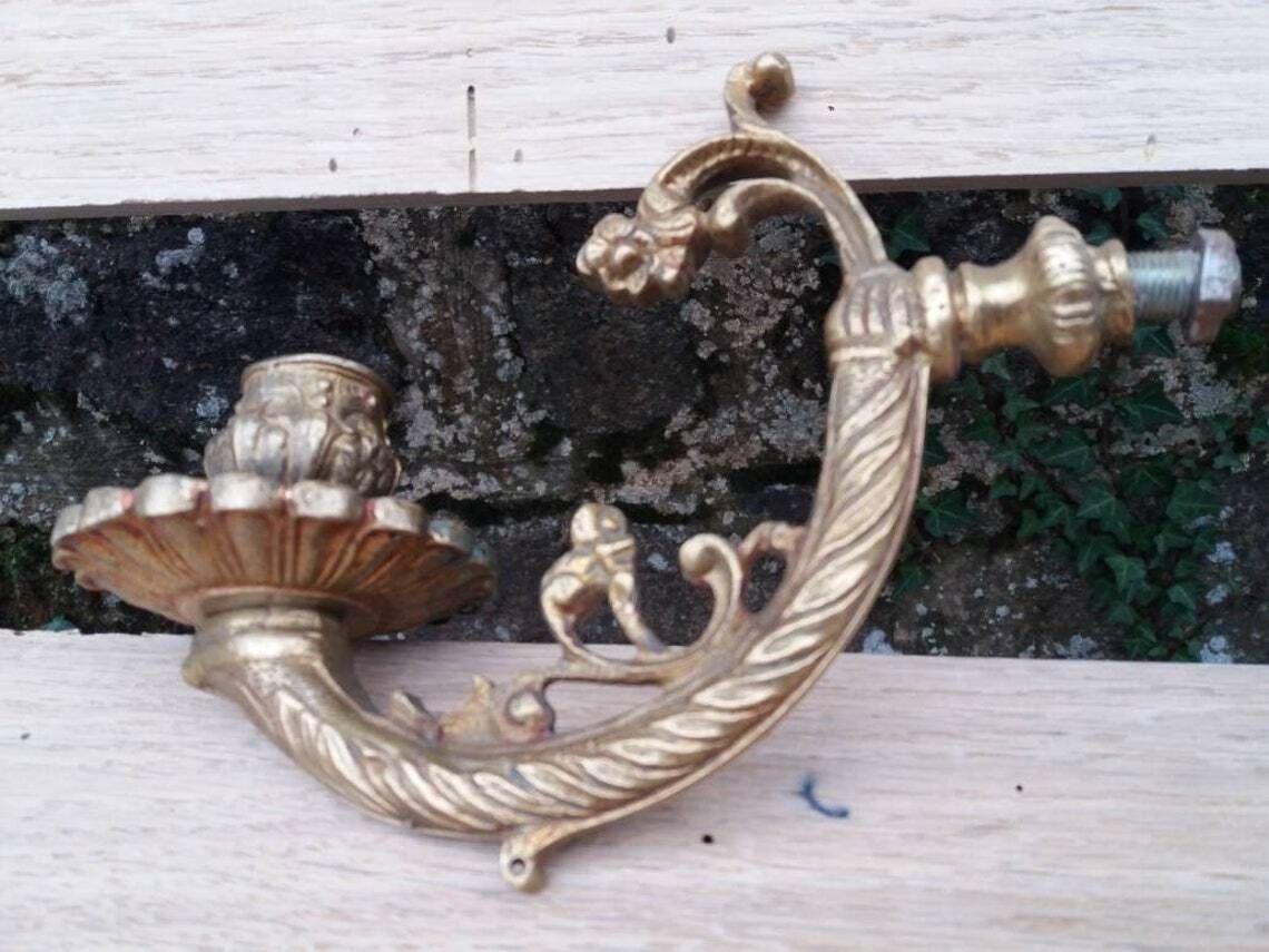 Antique French Bronze Candle Sconces: Floral Empire Lighting Pair photo furniture