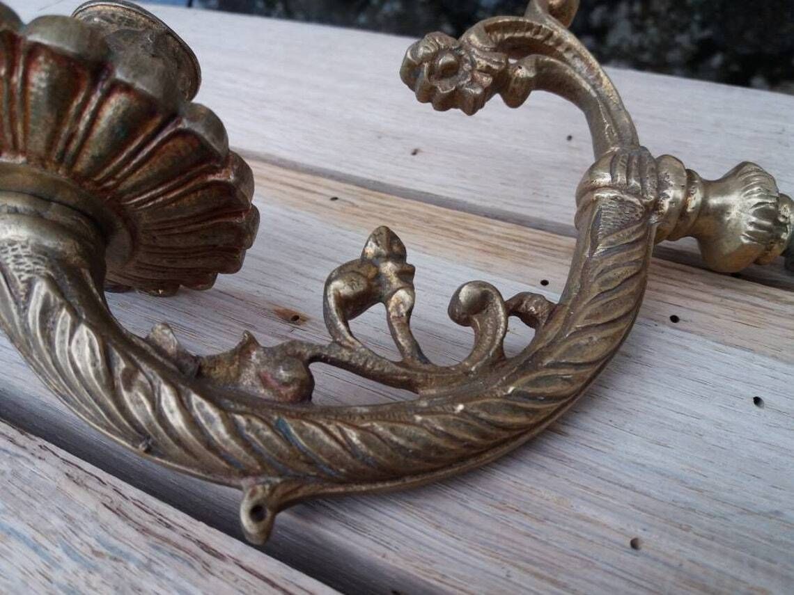 Antique French Bronze Candle Sconces: Floral Empire Lighting Pair photo vintage