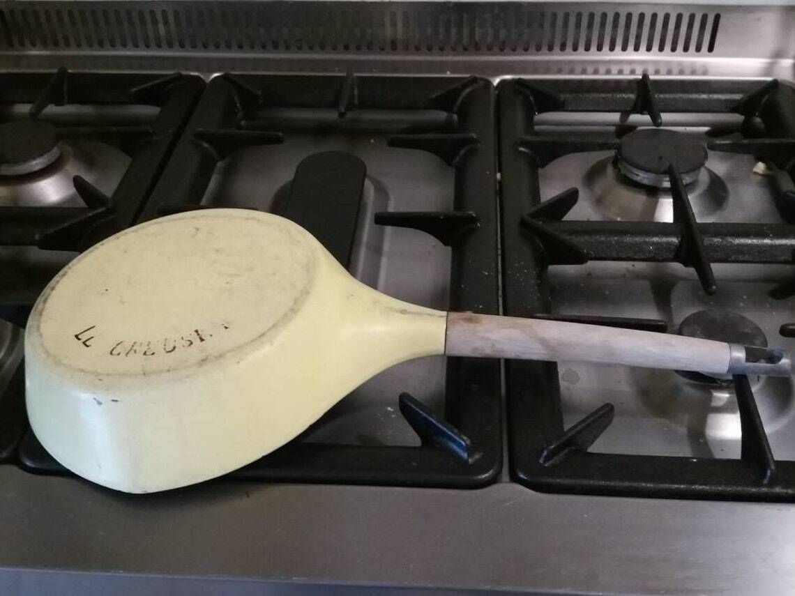 Vintage Le Creuset Skillet: 1958 Raymond Loewy Design, Ellyse Yellow photo for sale