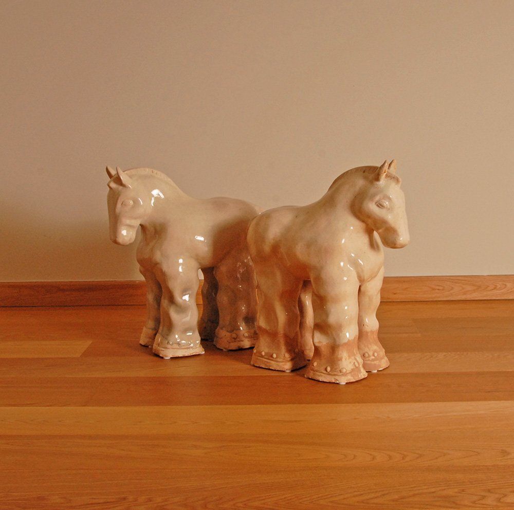 Tall Vintage Ceramic Horse Sculptures In Glazed Terracotta, Set Of 2 photo vintage