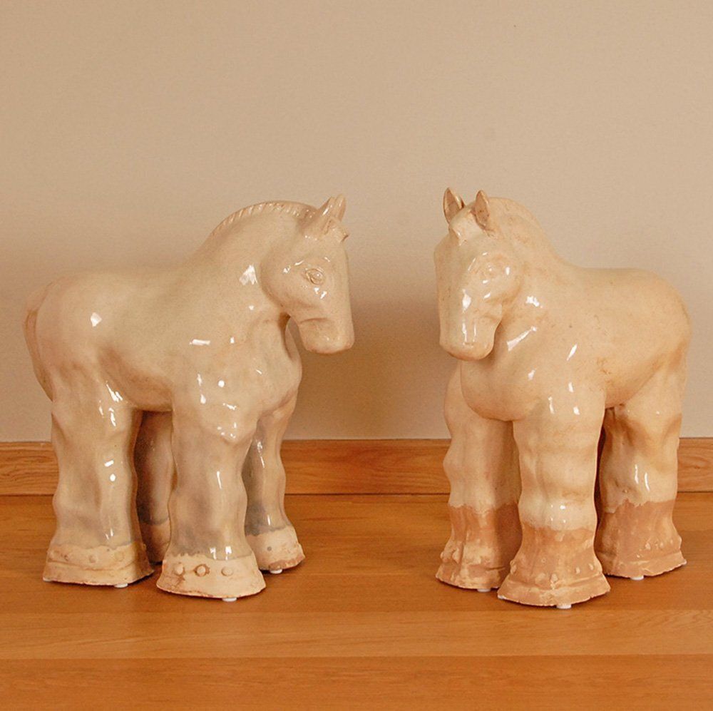 photo vinterior Tall Vintage Ceramic Horse Sculptures In Glazed Terracotta, Set Of 2