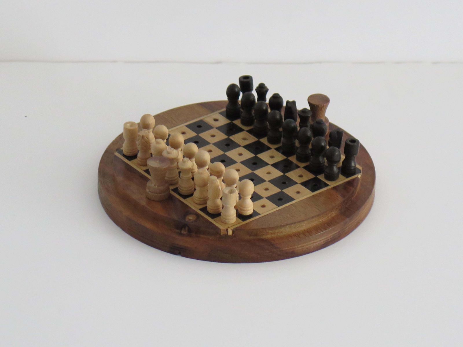 Miniature Travelling Chess Set Game Inlaid Walnut Box Handmade, Circa 1930's photo buy