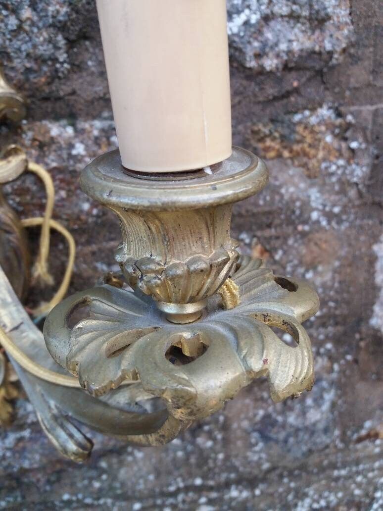 Antique Bronze Ormolu Wall Sconces: French Chateau Lighting Pair photo vintage