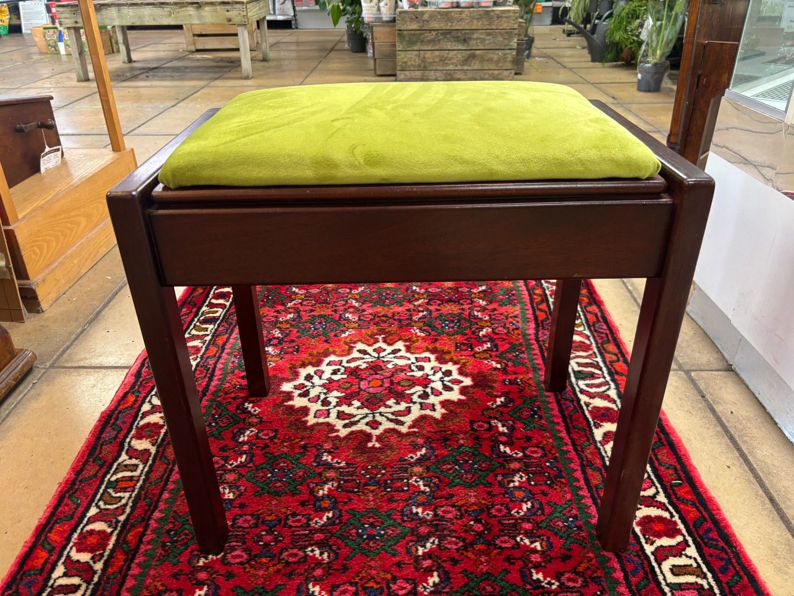 Vintage John Austin Wooden Piano Stool With Storage & Reupholstered Cushion photo furniture